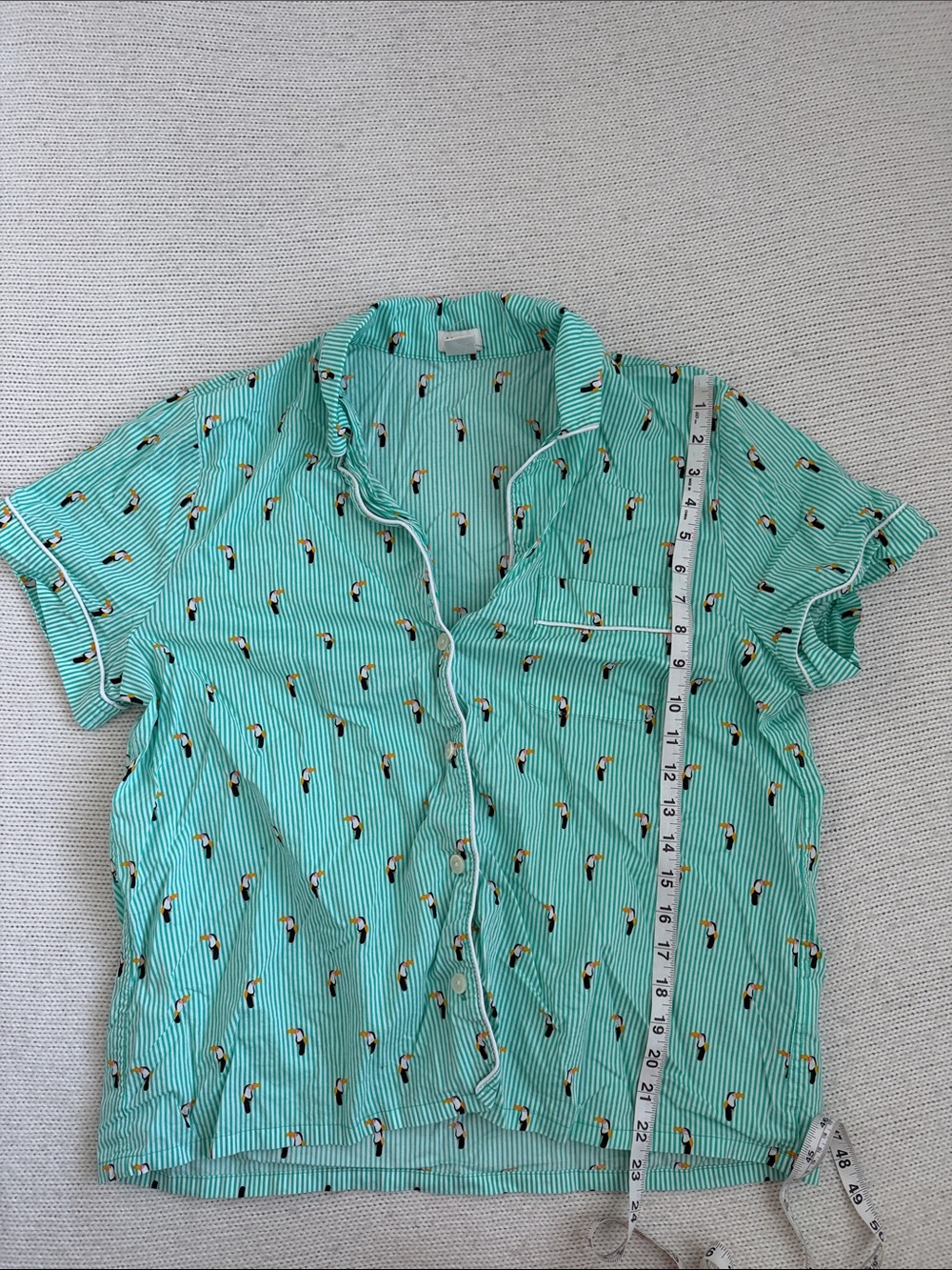 J Crew 100% Cotton Toucan Print Green/White Striped Pajama Set Size Large - Picture 4 of 8